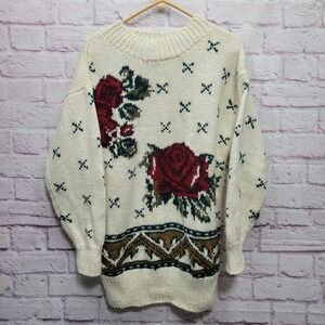 VTG Studio‎ Michelle Stuart Women Sz M Rose Floral Sweater Wool Blend Knitted